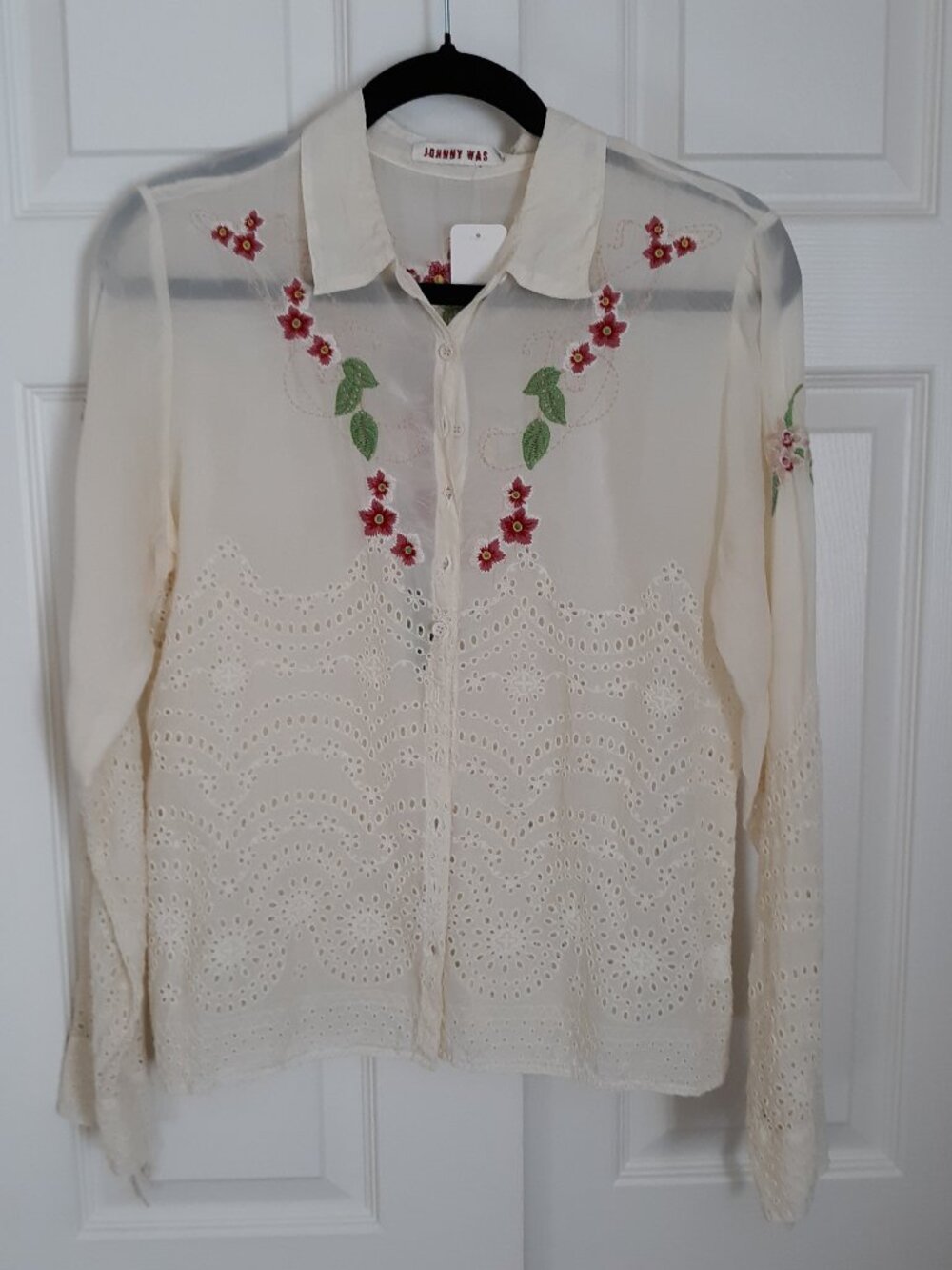 Johnny Was Embroidered Blouse Womans M EUC